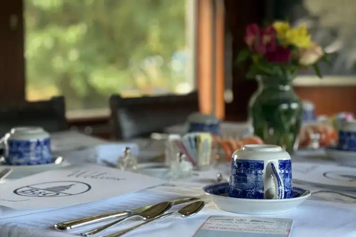 The B&O Private Car #98 decorated for the season, offering luxury seating for up to eight passengers.