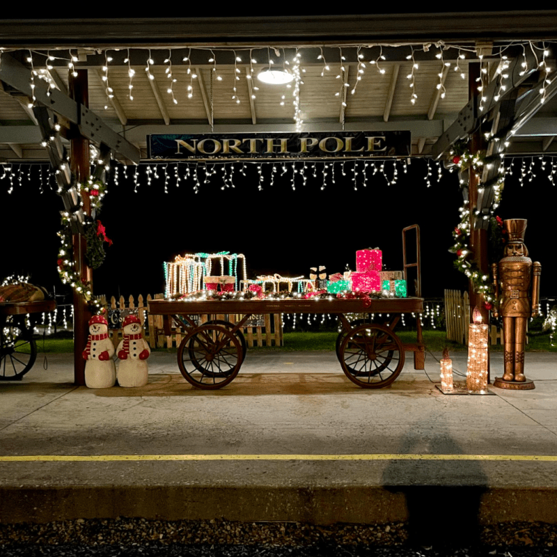 The North Pole Limited train ride is a popular family tradition that has been going on since 1999. During the holiday season, riders are taken on an imaginary journey to the North Pole. The North Pole Station is a festive place with christmas gifts for everyone.