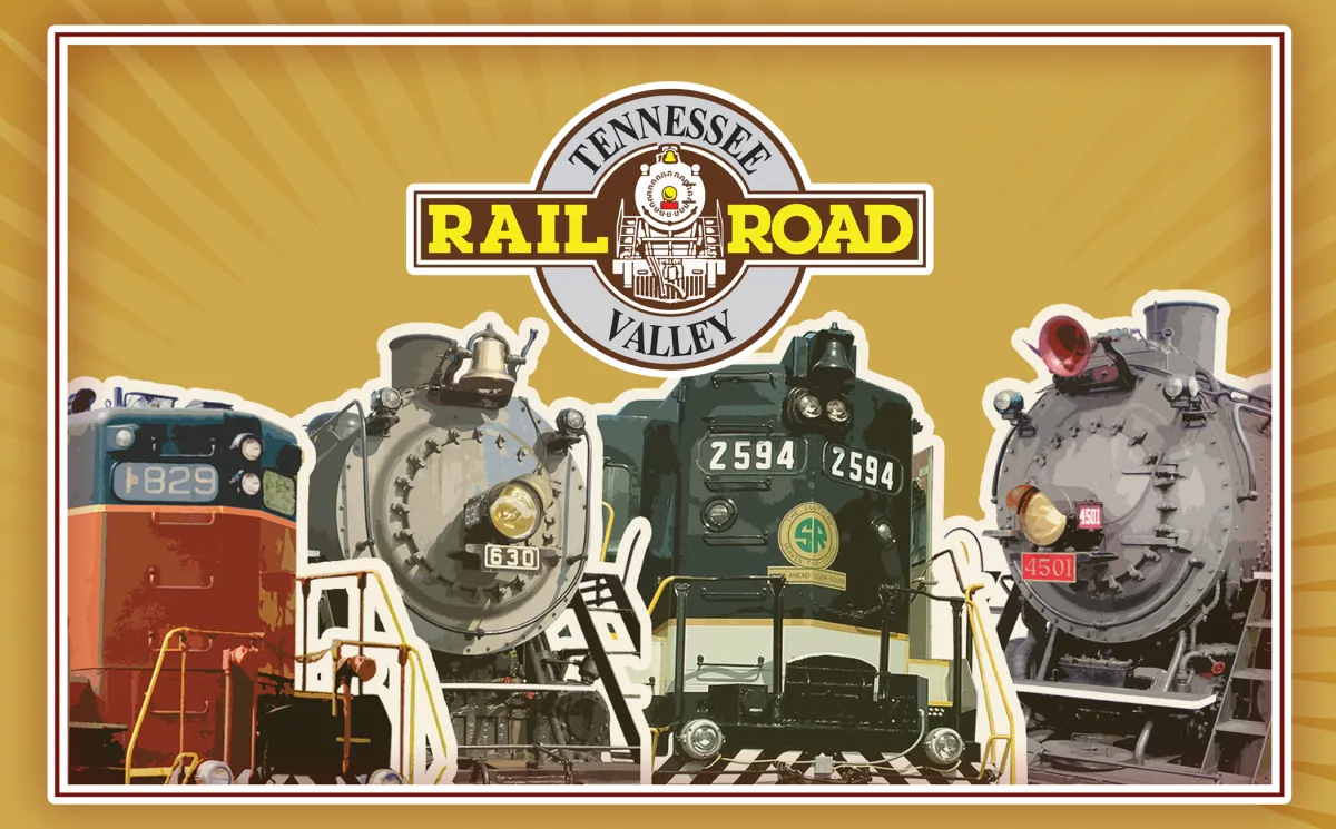 TVRMgiftcertArt2020 Tennessee Valley Railroad Museum - Chattanooga & Hiwassee Train Rides - Engines 1829, 630, 2594, and 4501
