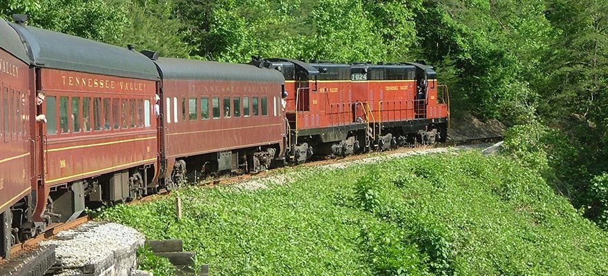 Tennessee Valley Railroad diesel train in the forest Tennessee Valley Railroad diesel train in the forest