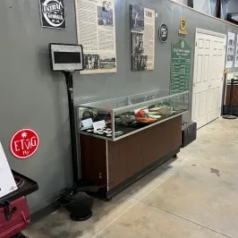 a room that has a sign on the side of a building