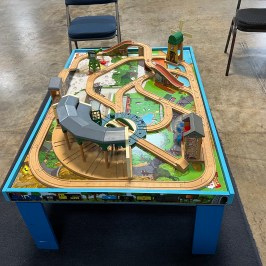 Charming display of Thomas the Tank Engine at the Tennessee Valley Railroad Museum, a delight for children and enthusiasts alike.