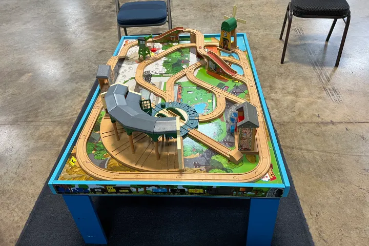 Charming display of Thomas the Tank Engine at the Tennessee Valley Railroad Museum, a delight for children and enthusiasts alike.