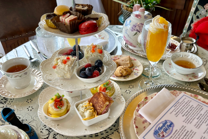 a table topped with plates of food on a plate