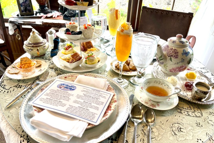 a table topped with plates of food on a plate