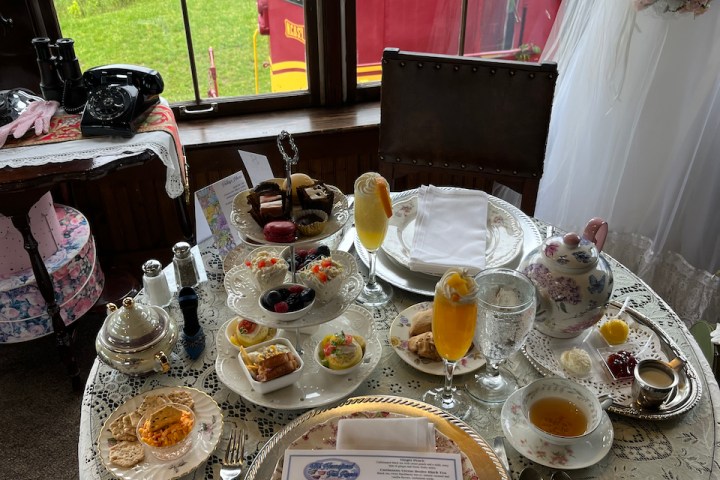 a table topped with plates of food on a plate