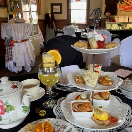 a table topped with plates of food on a plate