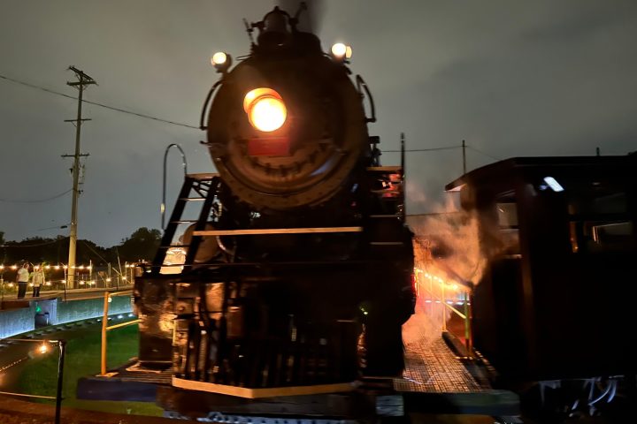 a train on a steel track