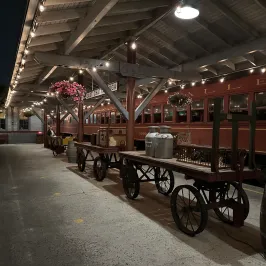 a group of people at a train station