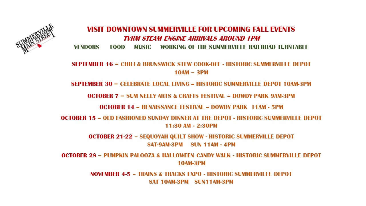 Summerville Fall Events: Arts, Quilts, and Trains