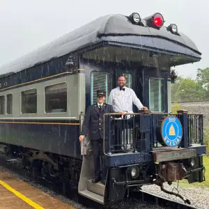 The restored 98 at its rechristening ceremony. TVRM is ready to share this iconic railcar with you.