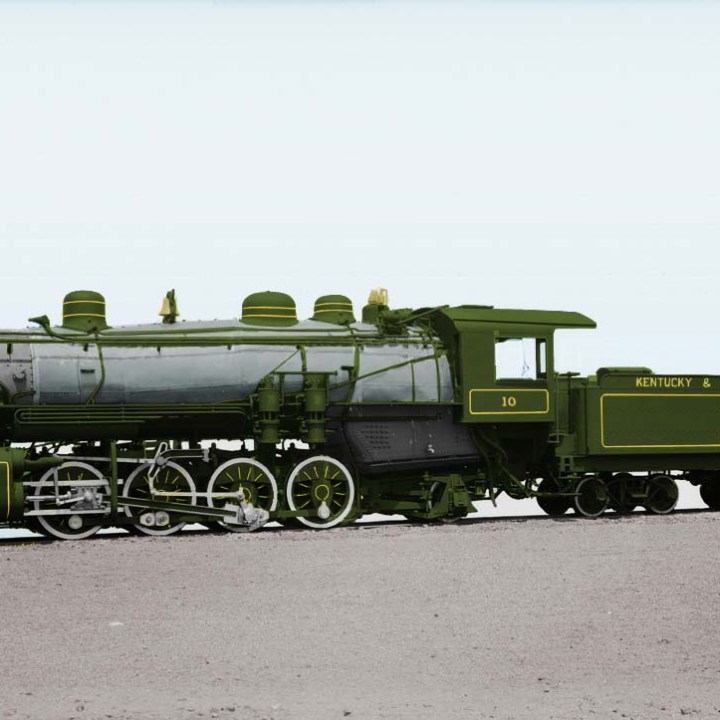Vintage green steam locomotive Kentucky & Tennessee Railway on display.