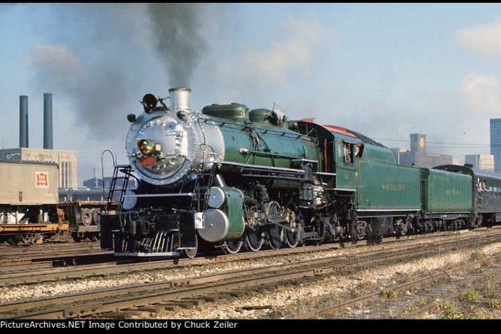 Southern Railway steam locomotive No. 4501 operating on the main line in classic green livery
