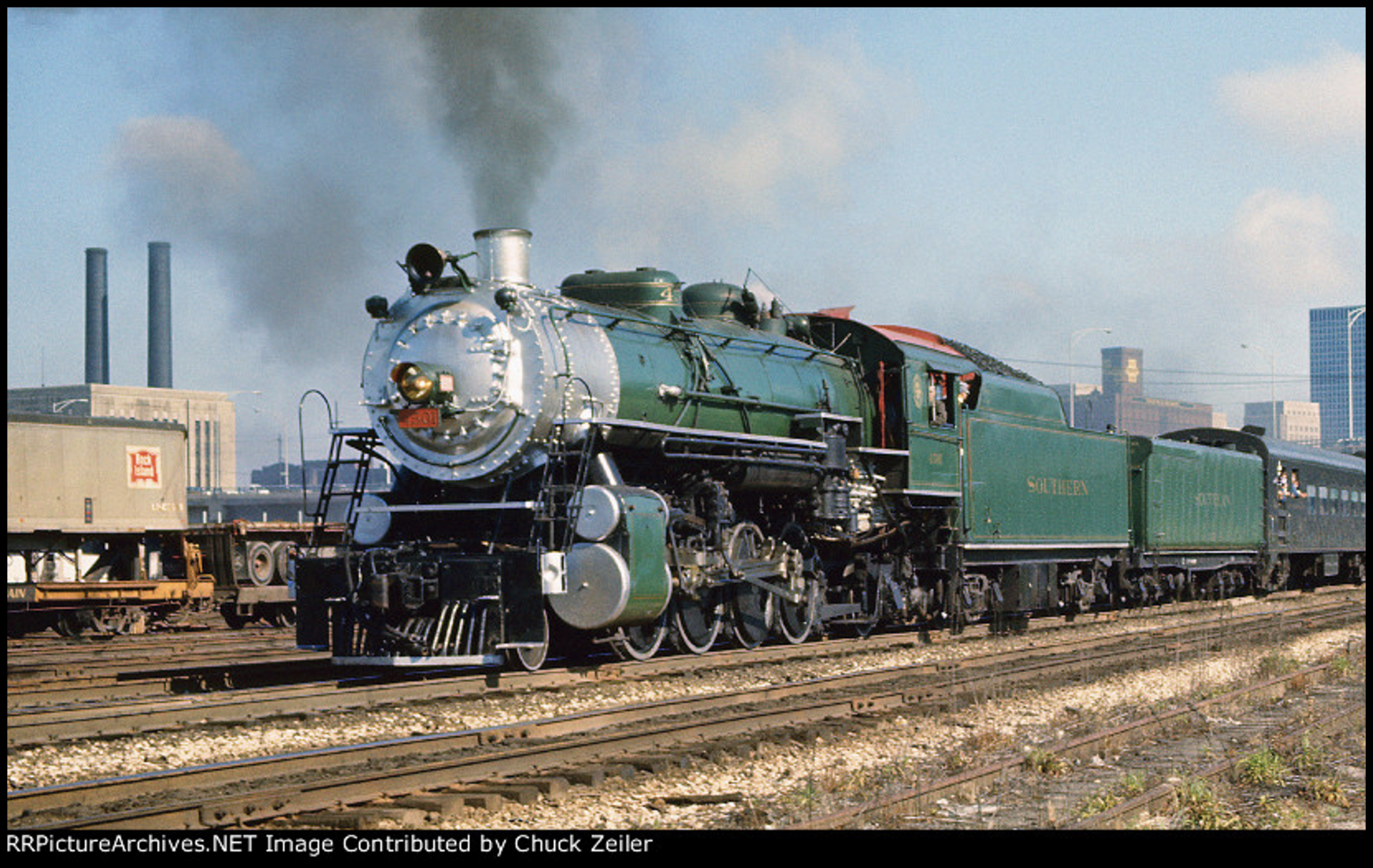 Southern Railway steam locomotive No. 4501 operating on the main line in classic green livery