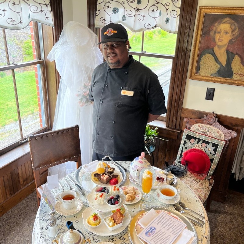 Desserts and tea service prepared for guests at the Homefront Tea Room.