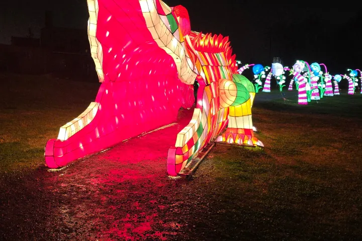 Illuminated red dragon lantern display at the SeaLight Festival in Chattanooga